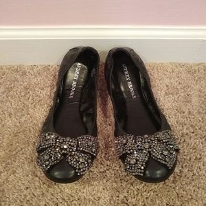 Audrey Brooke Black Leather Sparkle Flats